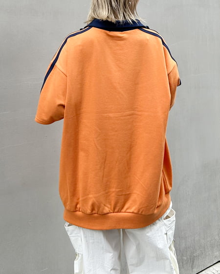 INGNI（イング） ハーフZIP配色袖ラインカレッジロゴミニスウェットチュニック ｵﾚﾝｼﾞ