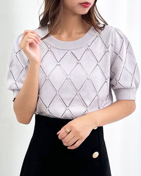 INGNI(イング) ラインストーン半袖ニット グレージュ