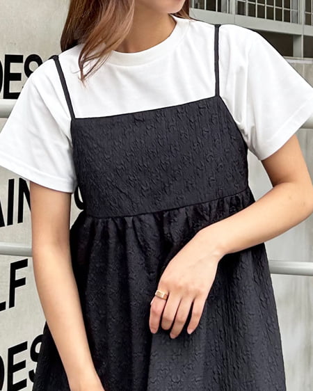 INGNI(イング) ふくれジャガードキャミワンピース クロ