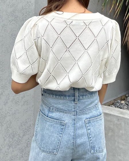 INGNI(イング) ラインストーン半袖ニット オフホワイト