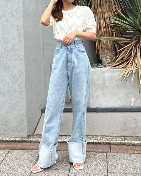 INGNI(イング) ラインストーン半袖ニット オフホワイト