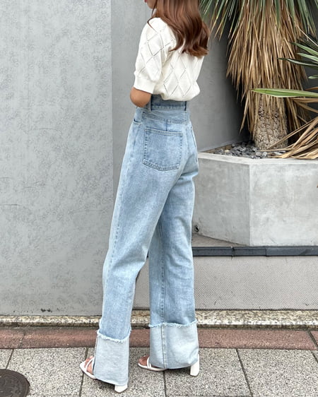 INGNI(イング) ラインストーン半袖ニット オフホワイト