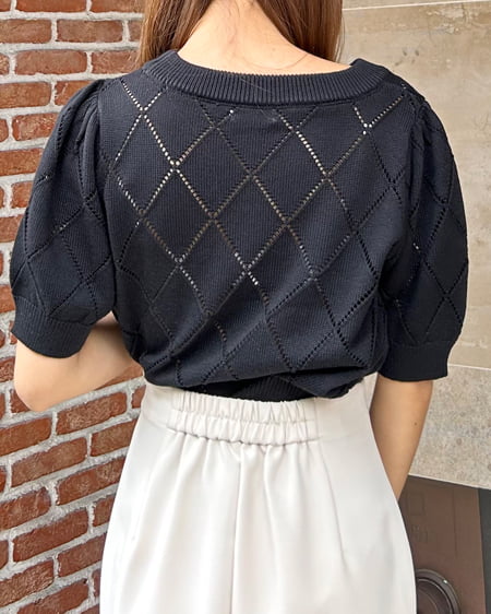 INGNI(イング) ラインストーン半袖ニット クロ