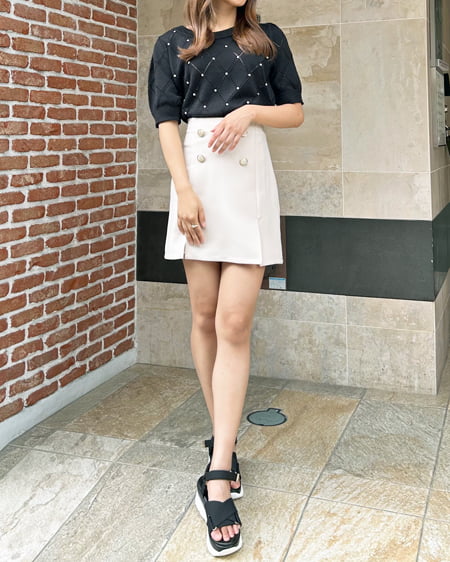 INGNI(イング) ラインストーン半袖ニット クロ