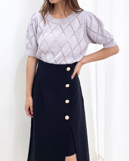 INGNI(イング) ラインストーン半袖ニット グレージュ