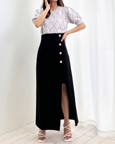 INGNI(イング) ラインストーン半袖ニット グレージュ