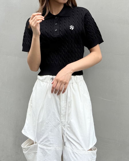 INGNI（イング） ケーブル半袖ポロニット ｸﾛ
