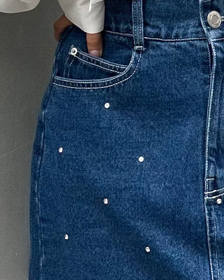 INGNI(イング) ビジュー付デニムミニスカート デニム/ブルーB