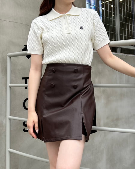 INGNI(イング) フェイクレザースリットスカパン ブラウン