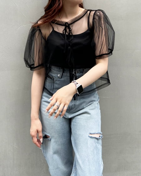 INGNI(イング) 2Wayチュールリボントップスキャミセット クロ