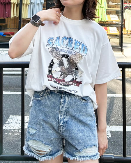 INGNI（イング） イーグルロゴTシャツ ｵﾌﾎﾜｲﾄ/ﾌﾞﾙｰ