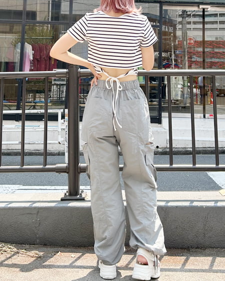 INGNI(イング) サイドスリットファスナー/ナイロンカーゴパンツ グレー