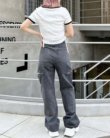 INGNI（イング） 胸刺しゅうロゴサイドギャザーリブTシャツ ｵﾌﾎﾜｲﾄ/A