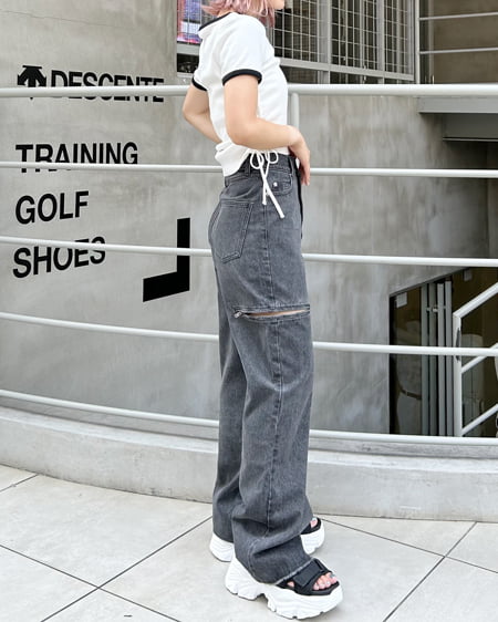 INGNI（イング） 胸刺しゅうロゴサイドギャザーリブTシャツ ｵﾌﾎﾜｲﾄ/A