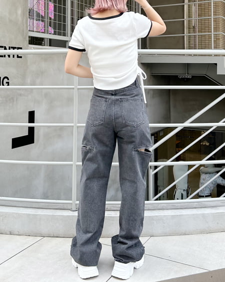 INGNI(イング) サイドファスナーデニムパンツ グレー