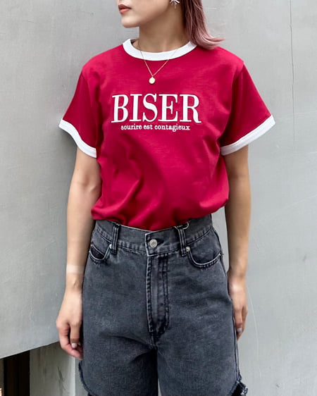 INGNI（イング） ふくれ刺しゅうリンガーTシャツ／A ﾎﾞﾙﾄﾞｰ