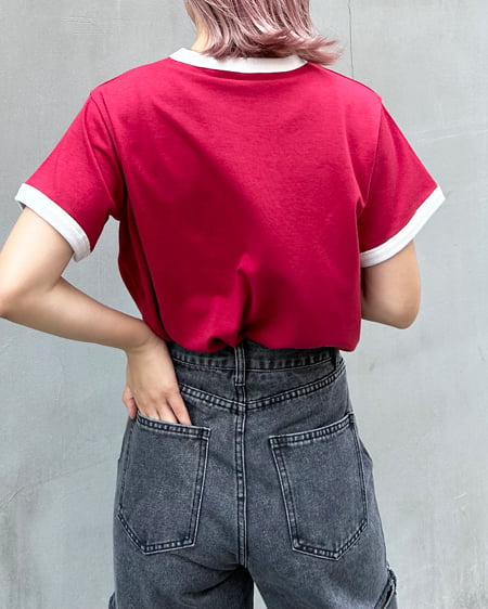 INGNI（イング） ふくれ刺しゅうリンガーTシャツ／A ﾎﾞﾙﾄﾞｰ