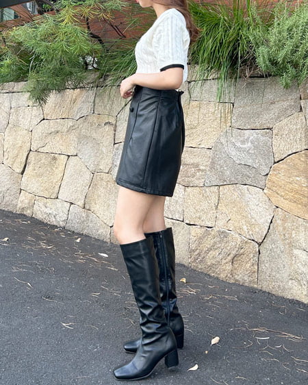 INGNI(イング) 配色胸刺しゅうケーブル半袖ニット オフホワイト/クロ