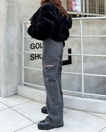 INGNI(イング) サイドファスナーデニムパンツ グレー