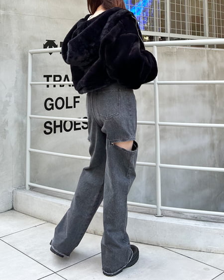 INGNI(イング) サイドファスナーデニムパンツ グレー