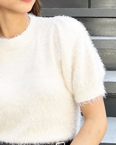 INGNI(イング) フェザーヤーンラメ半袖ニット アイボリー