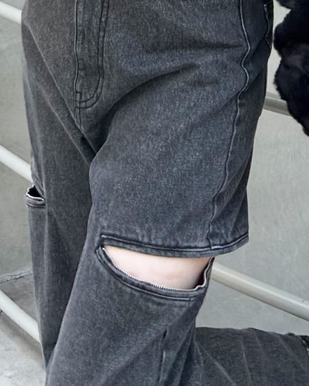 INGNI(イング) サイドファスナーデニムパンツ グレー