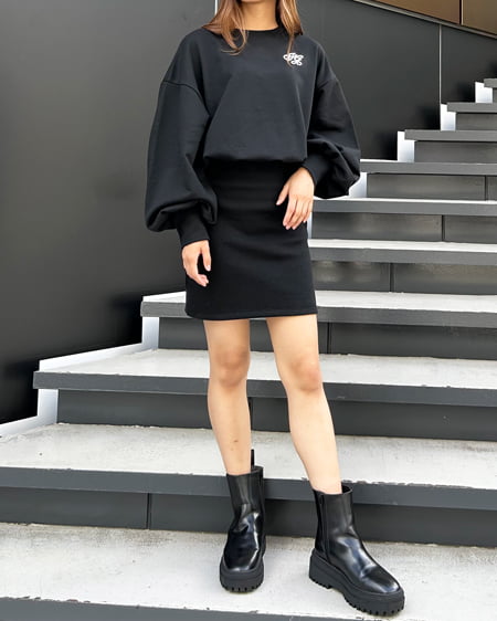 INGNI(イング) 胸ロゴスウェットチュニックワンピース クロ