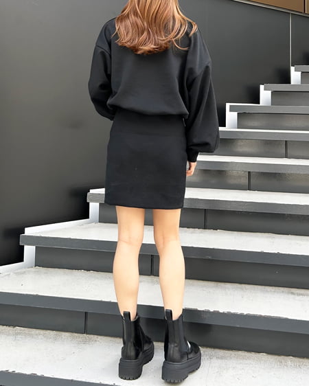 INGNI(イング) 胸ロゴスウェットチュニックワンピース クロ