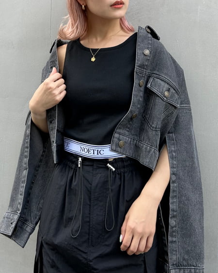 INGNI(イング) 裾ゴムロゴ配色リブタンク クロ