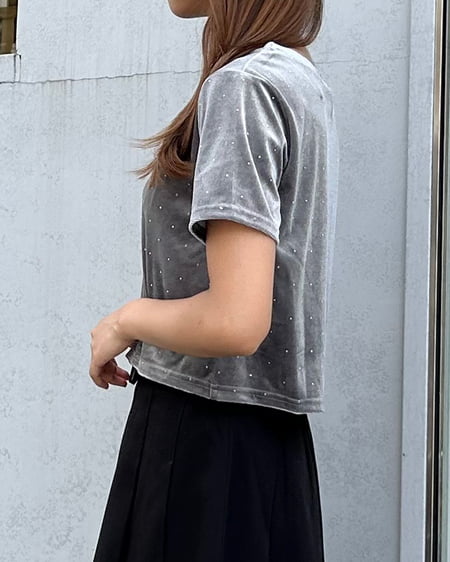 INGNI（イング） ストーン付ベロアTシャツ ｸﾞﾚｰ