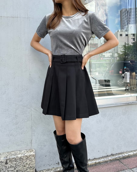 INGNI（イング） ストーン付ベロアTシャツ ｸﾞﾚｰ