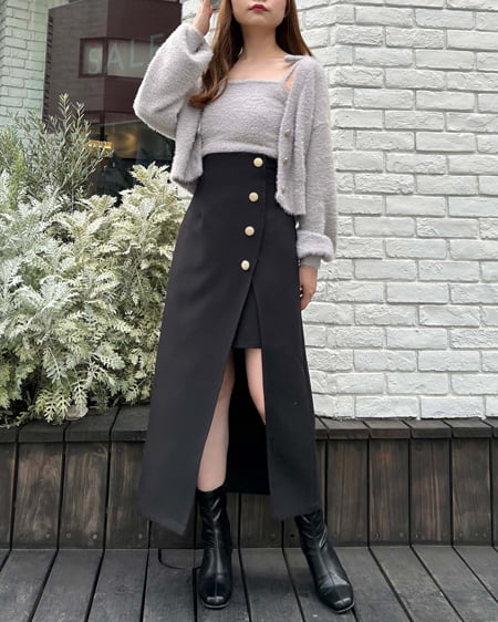 INGNI(イング) フェザーショート丈ニットカーディガン+肩リボンキャミSET グレージュ