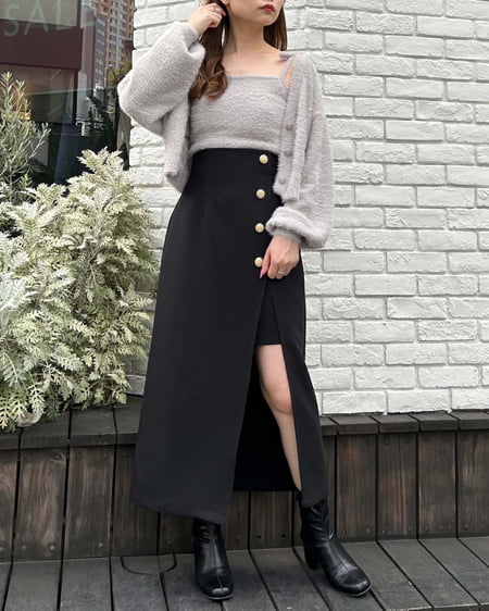 INGNI(イング) フェザーショート丈ニットカーディガン+肩リボンキャミSET グレージュ