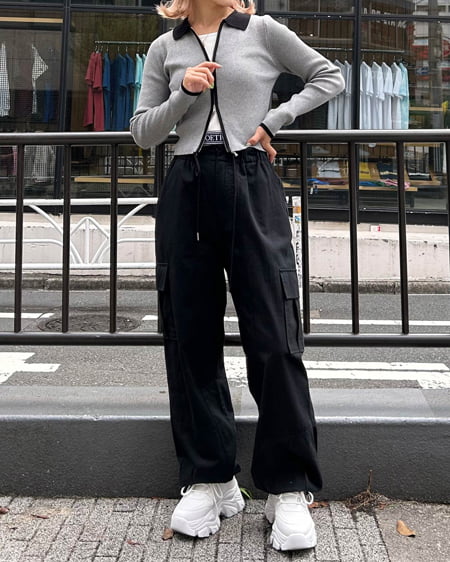 INGNI（イング） 裾ゴムロゴ配色リブタンク ｵﾌﾎﾜｲﾄ