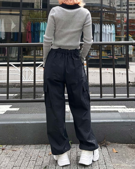 INGNI(イング) 襟付フロントジップ配色ニットカーディガン グレーモク/クロ