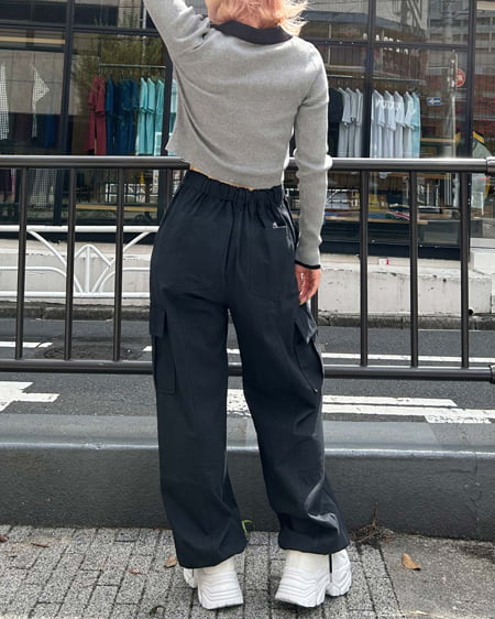 INGNI(イング) 襟付フロントジップ配色ニットカーディガン グレーモク/クロ