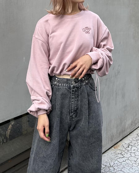 INGNI(イング) 裾ドロスト胸ロゴショートスウェットトップス スモークピンク