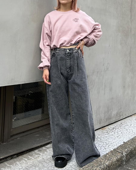 INGNI(イング) 裾ドロスト胸ロゴショートスウェットトップス スモークピンク