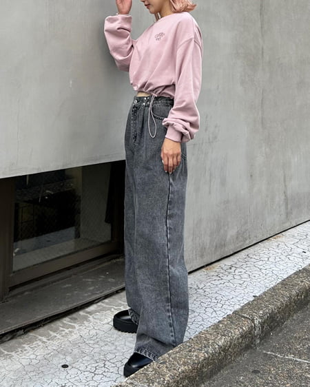 INGNI(イング) 裾ドロスト胸ロゴショートスウェットトップス スモークピンク