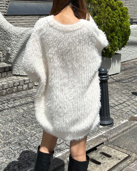 INGNI（イング） ラメフェザーヤーンミドル丈ニットカーディガン ｱｲﾎﾞﾘｰ