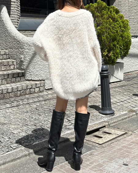 INGNI（イング） ラメフェザーヤーンミドル丈ニットカーディガン ｱｲﾎﾞﾘｰ