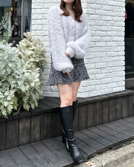 INGNI(イング) ラメフェザーヤーンニットカーディガン グレー