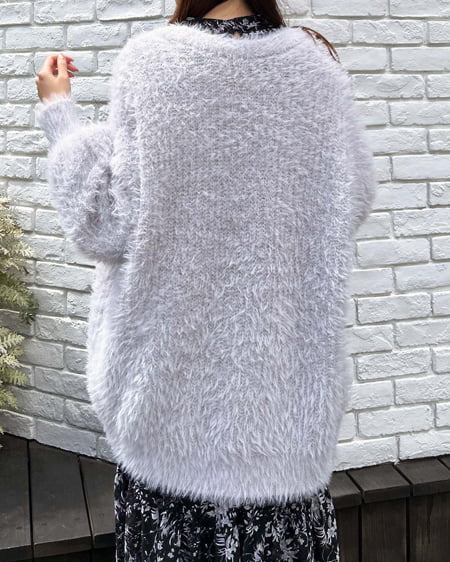 INGNI(イング) ラメフェザーヤーンミドル丈ニットカーディガン グレー