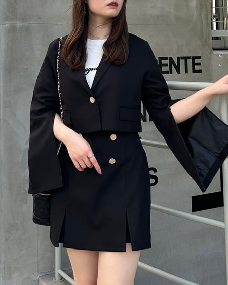 INGNI(イング) 袖スリットファスナーショートジャケット(セットアップ対応) クロ