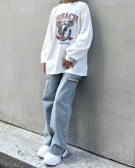 INGNI（イング） イーグルロゴロングTシャツ ｵﾌﾎﾜｲﾄ/ｱｶ