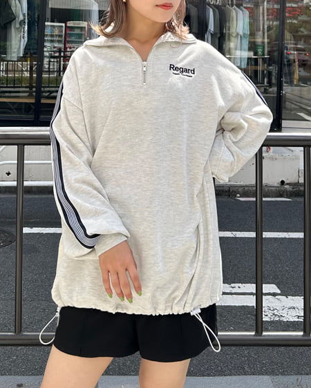 INGNI（イング） ハーフZIP裾ドロスト胸ロゴ袖ラインスウェットチュニック ｵｰﾄﾐｰﾙ
