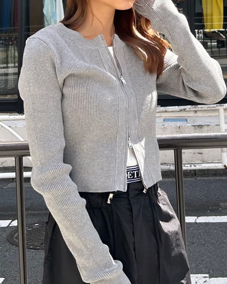 クルーネックフロントジップニットカーディガン