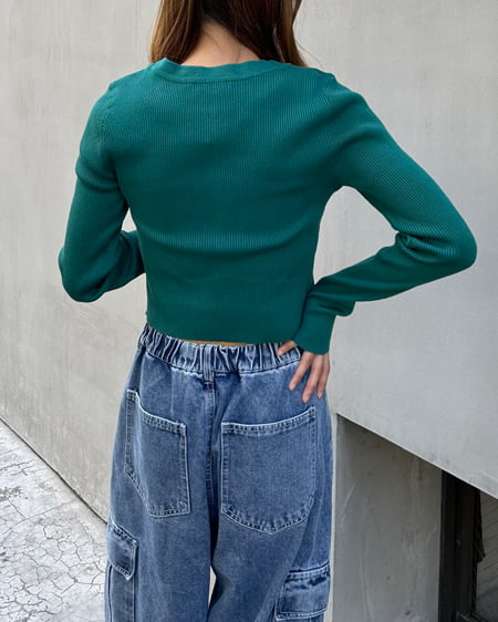 INGNI(イング) クルーネックフロントジップニットカーディガン グリーン