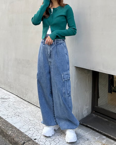 INGNI(イング) クルーネックフロントジップニットカーディガン グリーン