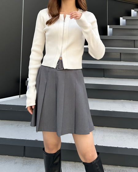 INGNI（イング） クルーネックフロントジップニットカーディガン ｱｲﾎﾞﾘｰ